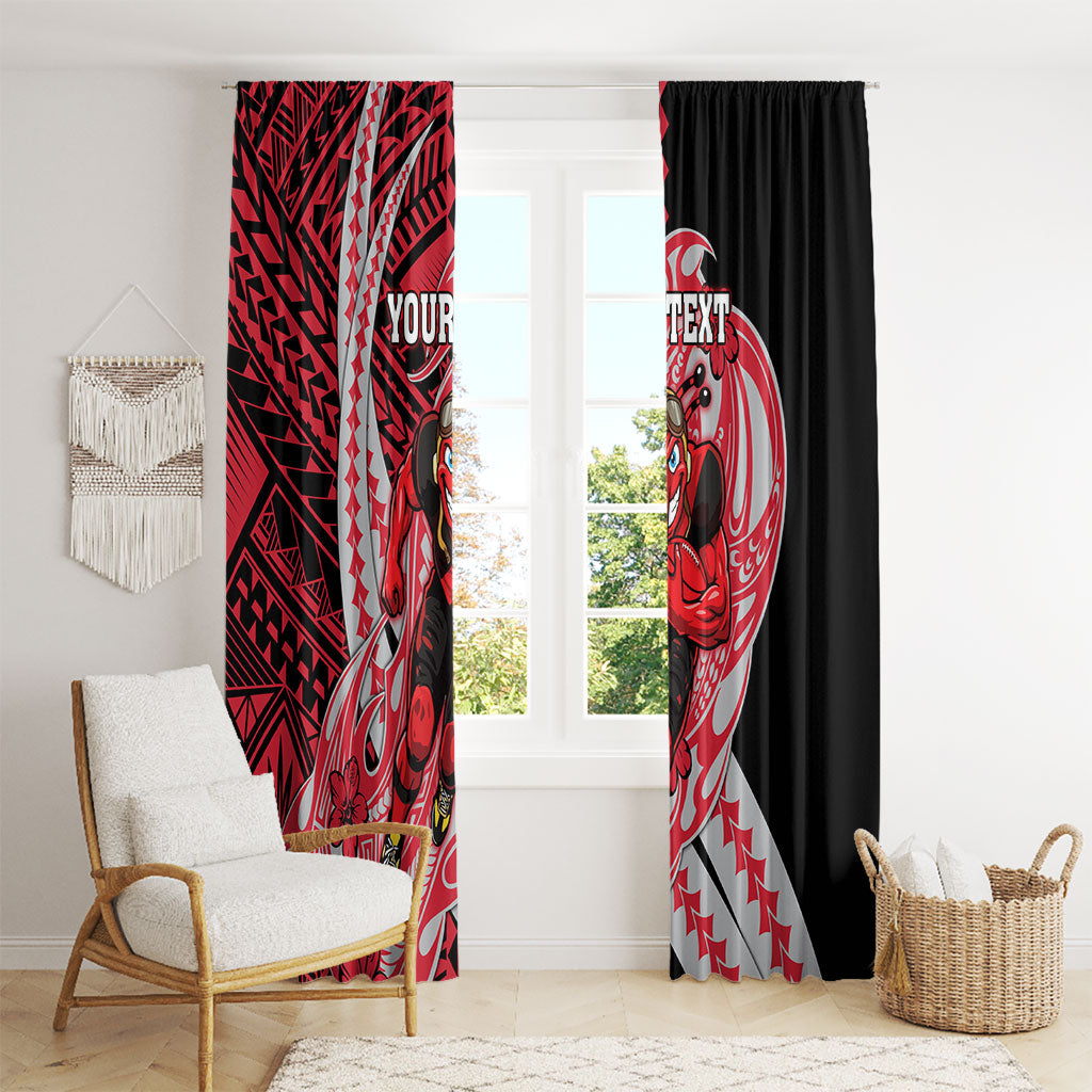 Personalized Essendon Bombers Window Curtain Polynesian Tribal Bomber Pilot Mascot With Hibiscus Floral Art