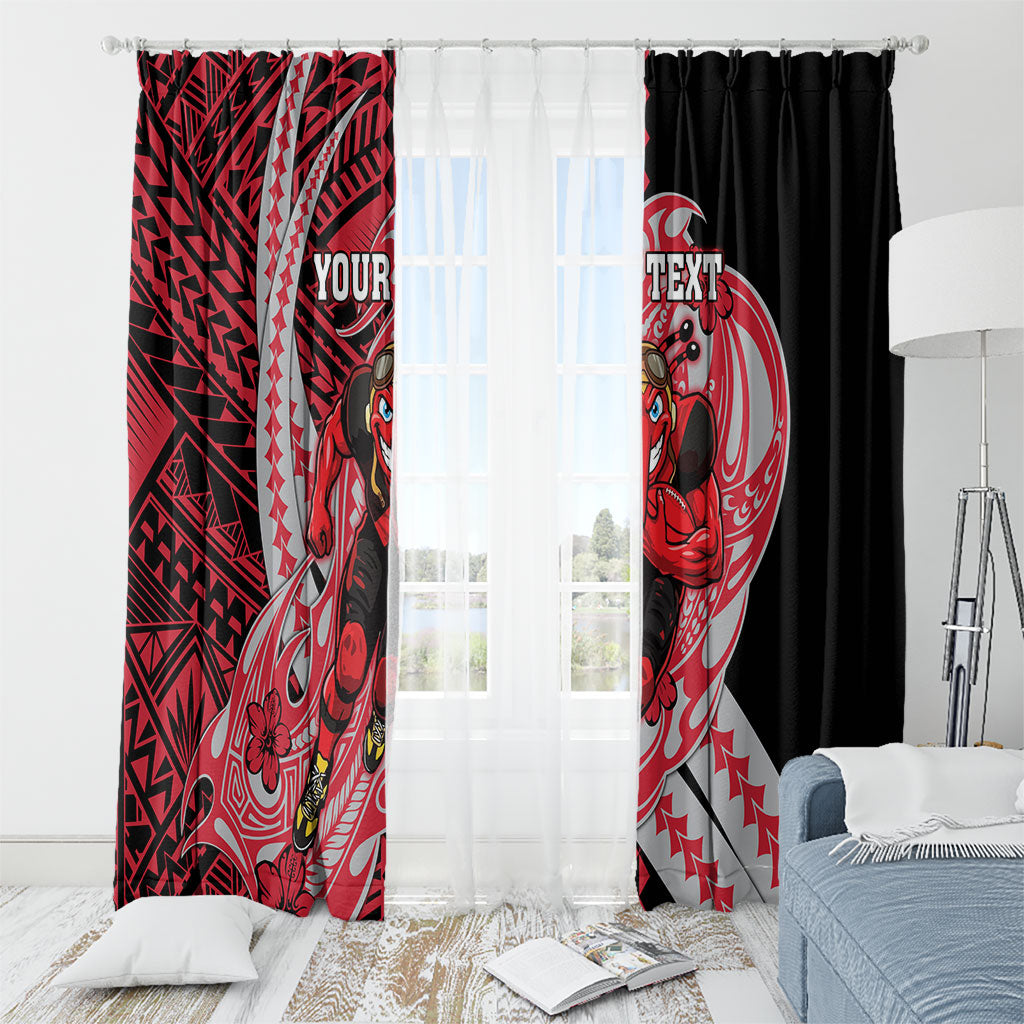 Personalized Essendon Bombers Window Curtain Polynesian Tribal Bomber Pilot Mascot With Hibiscus Floral Art