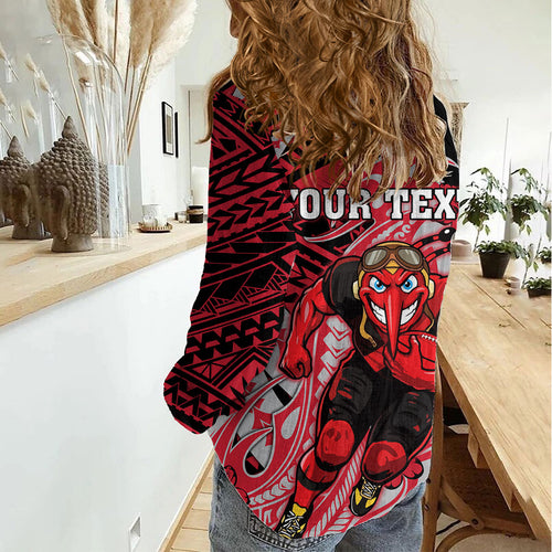 Personalized Essendon Bombers Women Casual Shirt Polynesian Tribal Bomber Pilot Mascot With Hibiscus Floral Art