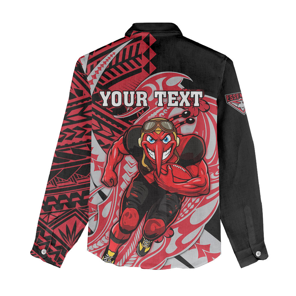 Personalized Essendon Bombers Women Casual Shirt Polynesian Tribal Bomber Pilot Mascot With Hibiscus Floral Art