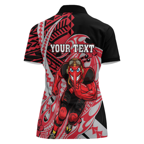 Personalized Essendon Bombers Women Polo Shirt Polynesian Tribal Bomber Pilot Mascot With Hibiscus Floral Art