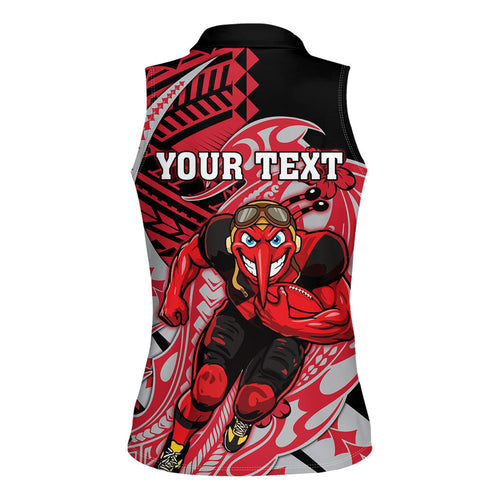 Personalized Essendon Bombers Women Sleeveless Polo Shirt Polynesian Tribal Bomber Pilot Mascot With Hibiscus Floral Art