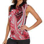 Personalized Essendon Bombers Women Sleeveless Polo Shirt Polynesian Tribal Bomber Pilot Mascot With Hibiscus Floral Art
