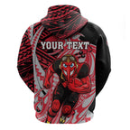Personalized Essendon Bombers Zip Hoodie Polynesian Tribal Bomber Pilot Mascot With Hibiscus Floral Art