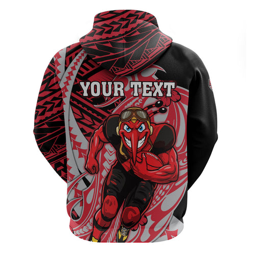 Personalized Essendon Bombers Zip Hoodie Polynesian Tribal Bomber Pilot Mascot With Hibiscus Floral Art