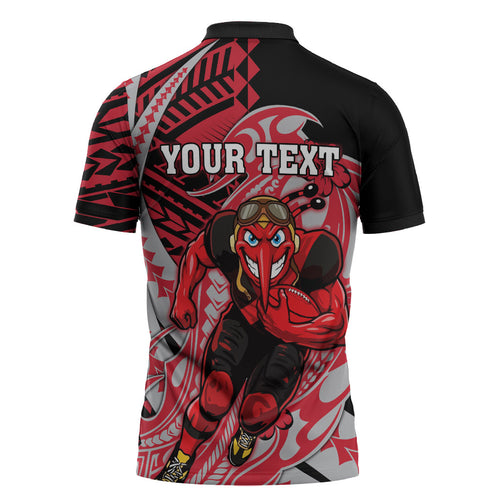 Personalized Essendon Bombers Zipper Polo Shirt Polynesian Tribal Bomber Pilot Mascot With Hibiscus Floral Art