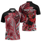 Personalized Essendon Bombers Zipper Polo Shirt Polynesian Tribal Bomber Pilot Mascot With Hibiscus Floral Art