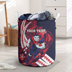 Personalized Melbourne Demons Laundry Basket Polynesian Tribal Demon Mascot With Hibiscus Floral Art