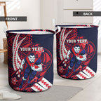 Personalized Melbourne Demons Laundry Basket Polynesian Tribal Demon Mascot With Hibiscus Floral Art