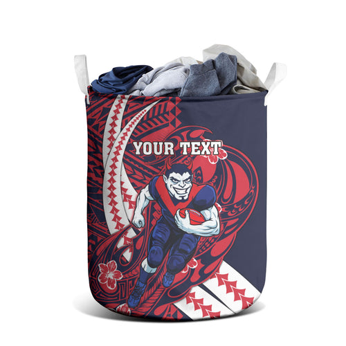 Personalized Melbourne Demons Laundry Basket Polynesian Tribal Demon Mascot With Hibiscus Floral Art