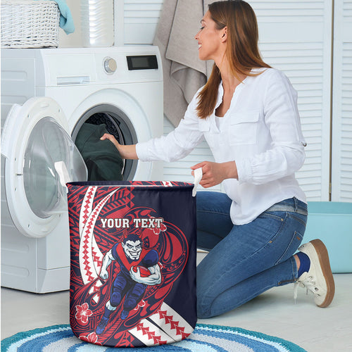 Personalized Melbourne Demons Laundry Basket Polynesian Tribal Demon Mascot With Hibiscus Floral Art
