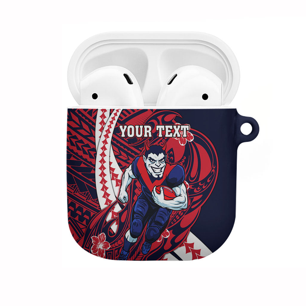 Personalized Melbourne Demons AirPods Case Polynesian Tribal Demon Mascot With Hibiscus Floral Art