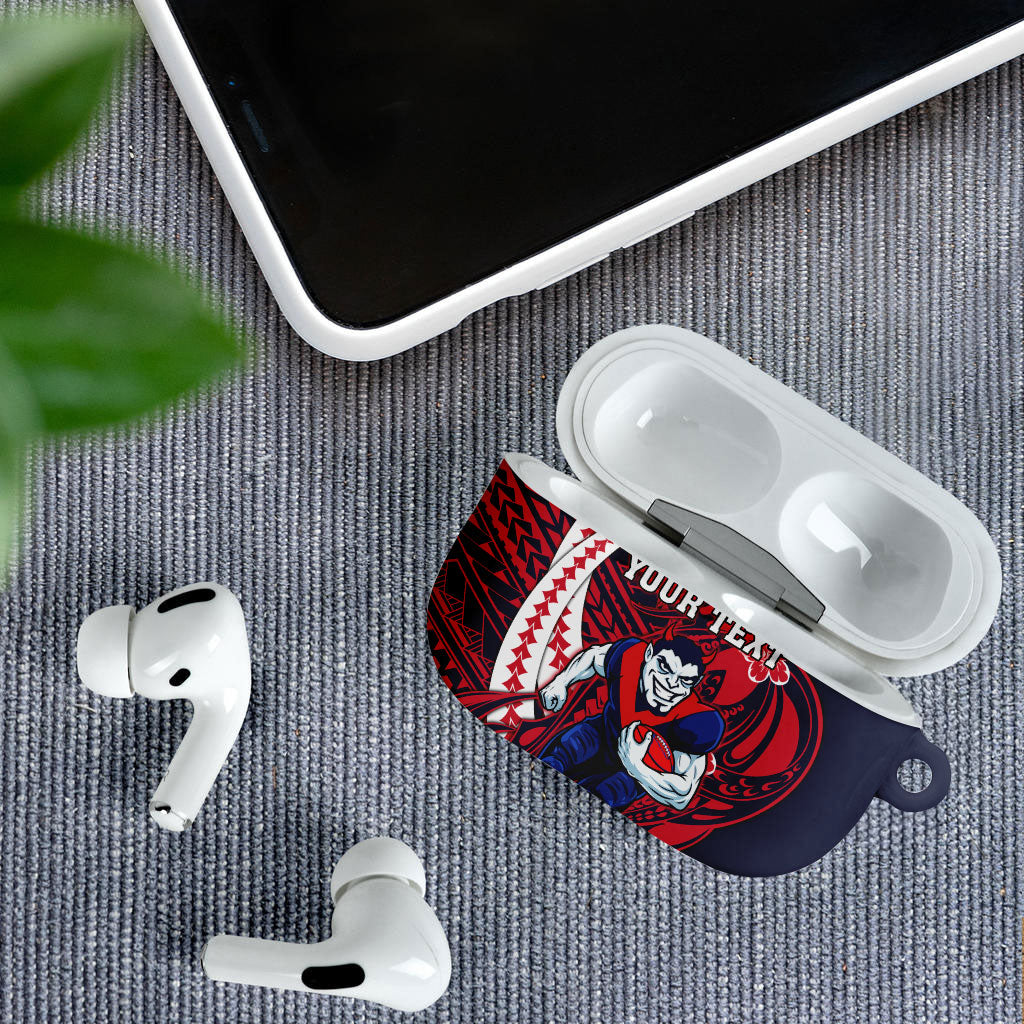 Personalized Melbourne Demons AirPods Case Polynesian Tribal Demon Mascot With Hibiscus Floral Art