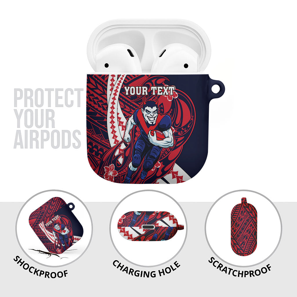 Personalized Melbourne Demons AirPods Case Polynesian Tribal Demon Mascot With Hibiscus Floral Art