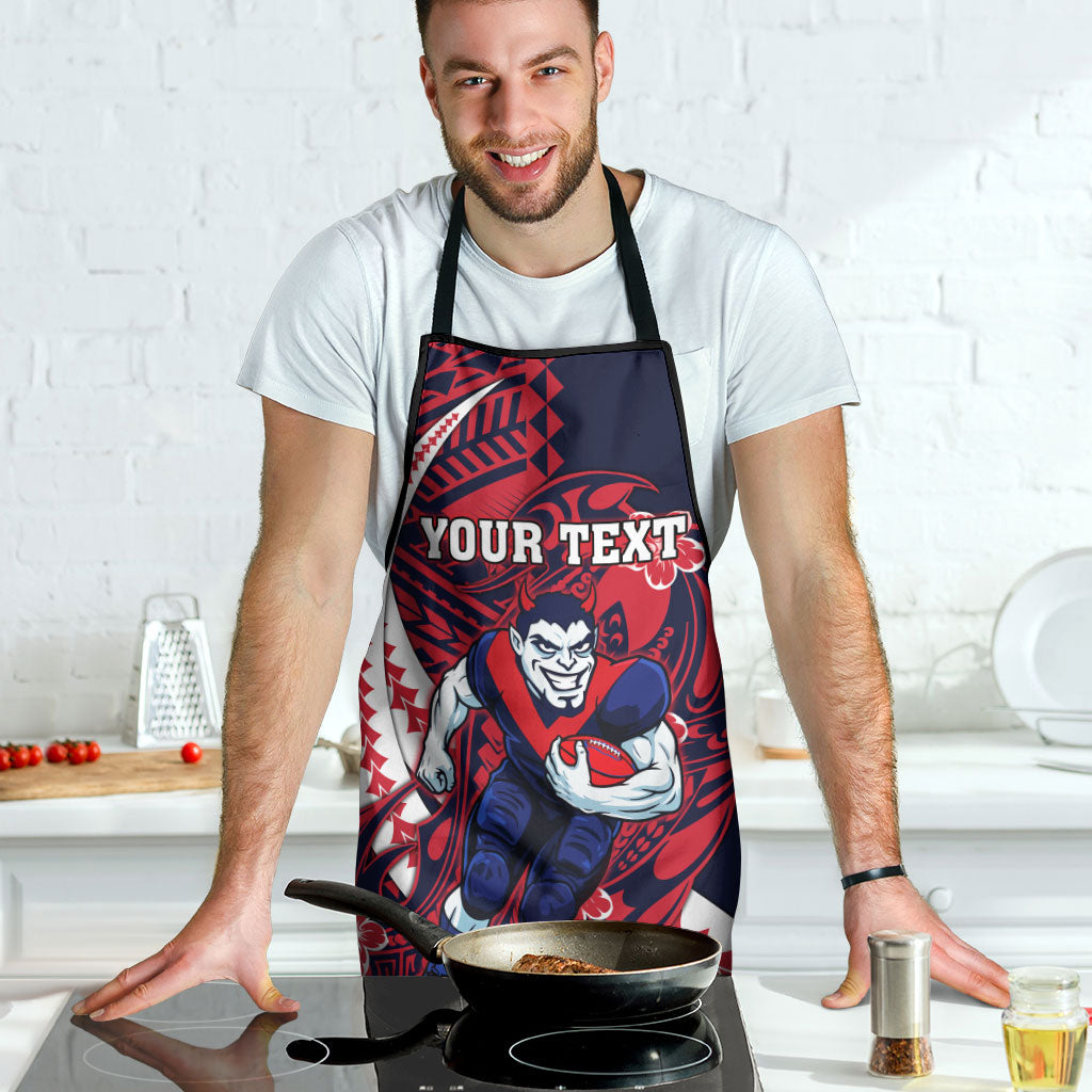 Personalized Melbourne Demons Apron Polynesian Tribal Demon Mascot With Hibiscus Floral Art