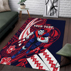 Personalized Melbourne Demons Area Rug Polynesian Tribal Demon Mascot With Hibiscus Floral Art