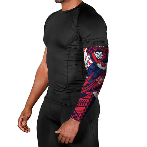 Personalized Melbourne Demons Arm Sleeves Polynesian Tribal Demon Mascot With Hibiscus Floral Art
