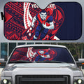 Personalized Melbourne Demons Auto Sun Shade Polynesian Tribal Demon Mascot With Hibiscus Floral Art
