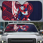 Personalized Melbourne Demons Auto Sun Shade Polynesian Tribal Demon Mascot With Hibiscus Floral Art