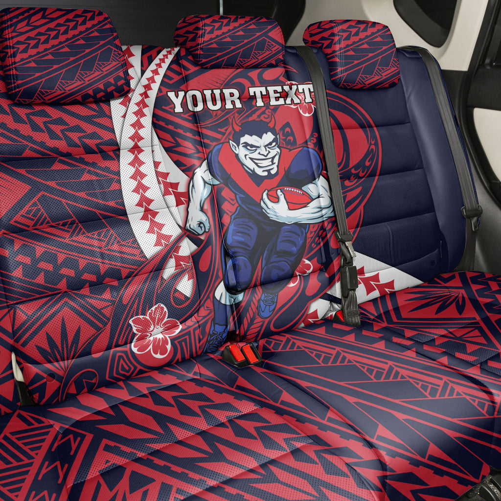 Personalized Melbourne Demons Back Car Seat Cover Polynesian Tribal Demon Mascot With Hibiscus Floral Art