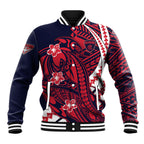 Personalized Melbourne Demons Baseball Jacket Polynesian Tribal Demon Mascot With Hibiscus Floral Art