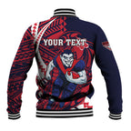 Personalized Melbourne Demons Baseball Jacket Polynesian Tribal Demon Mascot With Hibiscus Floral Art