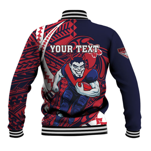 Personalized Melbourne Demons Baseball Jacket Polynesian Tribal Demon Mascot With Hibiscus Floral Art