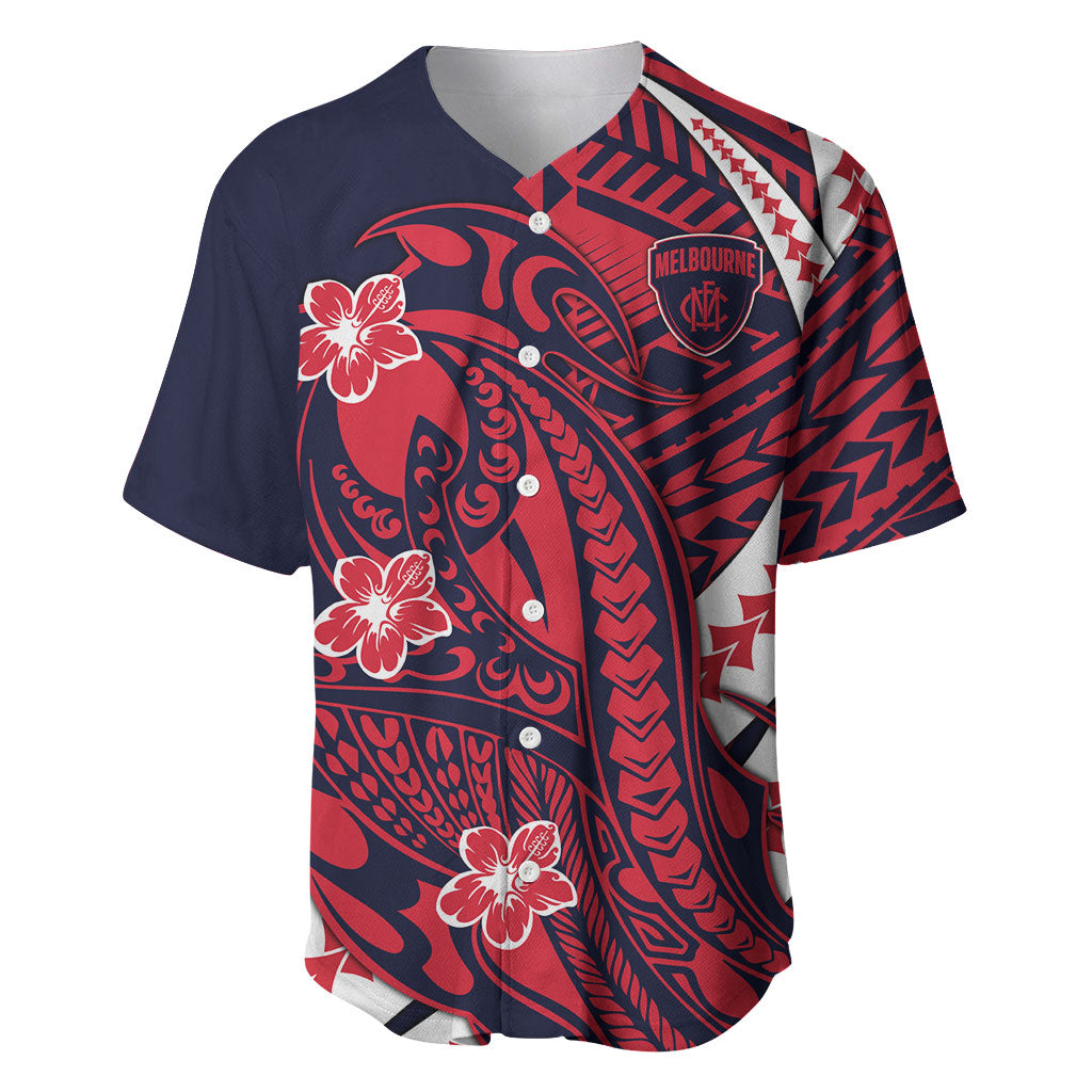 Personalized Melbourne Demons Baseball Jersey Polynesian Tribal Demon Mascot With Hibiscus Floral Art