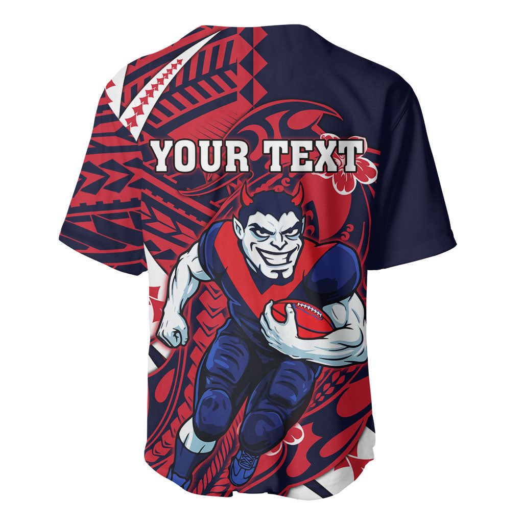 Personalized Melbourne Demons Baseball Jersey Polynesian Tribal Demon Mascot With Hibiscus Floral Art