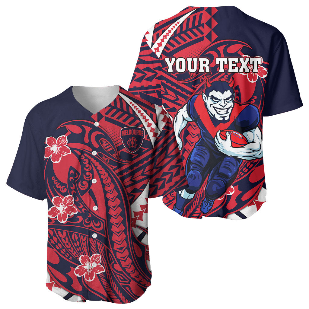 Personalized Melbourne Demons Baseball Jersey Polynesian Tribal Demon Mascot With Hibiscus Floral Art
