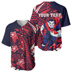Personalized Melbourne Demons Baseball Jersey Polynesian Tribal Demon Mascot With Hibiscus Floral Art