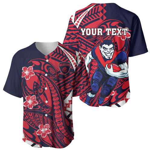 Personalized Melbourne Demons Baseball Jersey Polynesian Tribal Demon Mascot With Hibiscus Floral Art