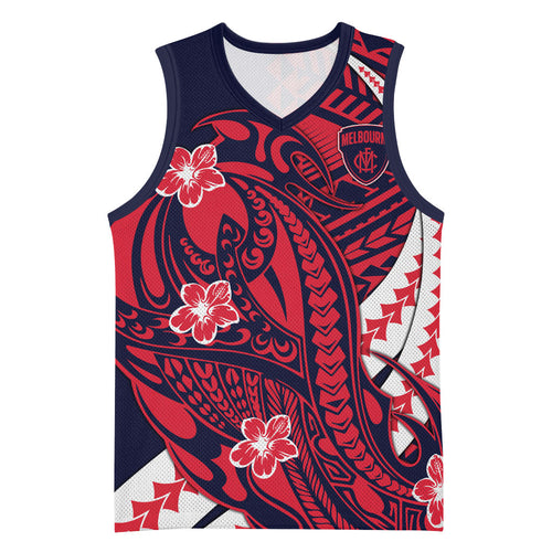 Personalized Melbourne Demons Basketball Jersey Polynesian Tribal Demon Mascot With Hibiscus Floral Art