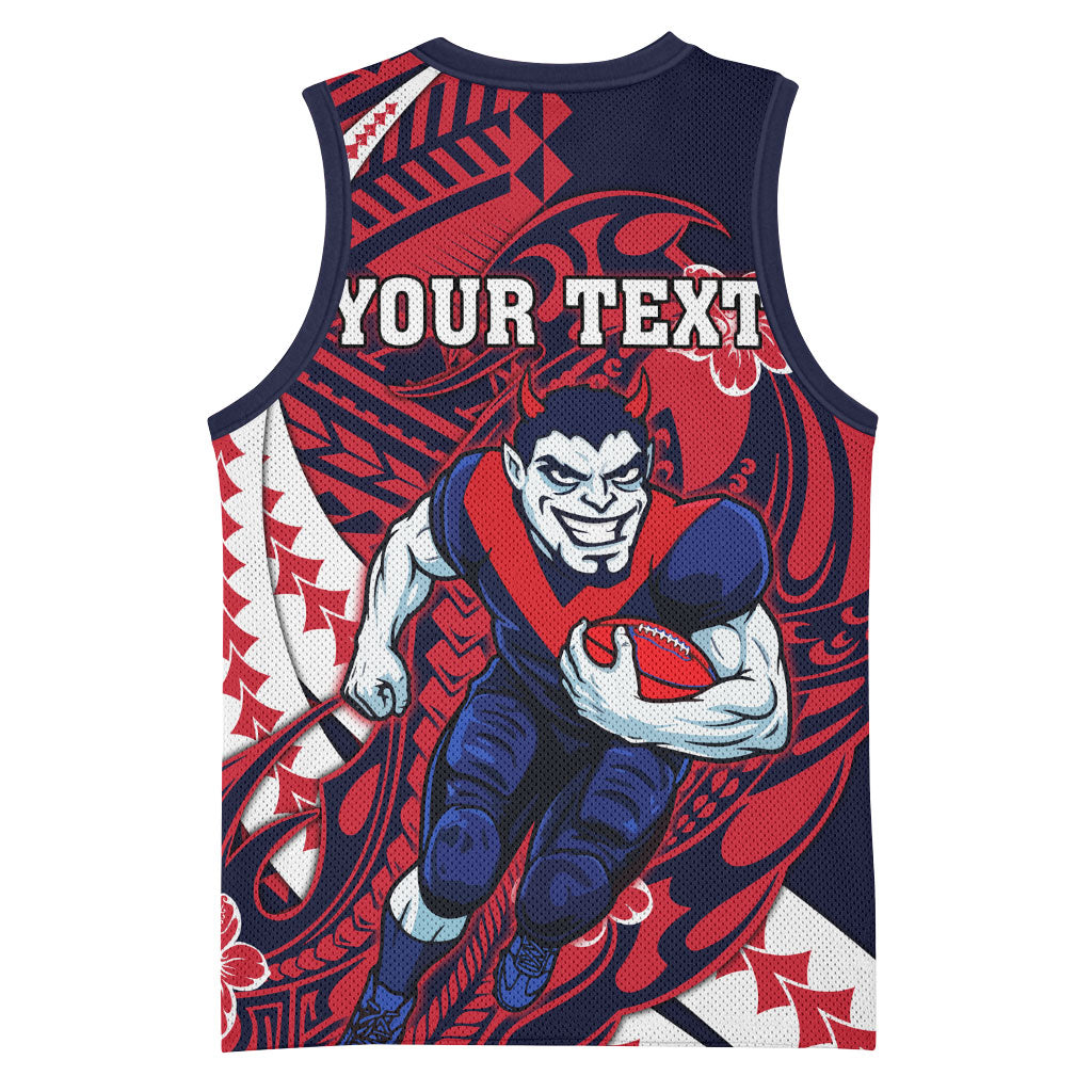 Personalized Melbourne Demons Basketball Jersey Polynesian Tribal Demon Mascot With Hibiscus Floral Art