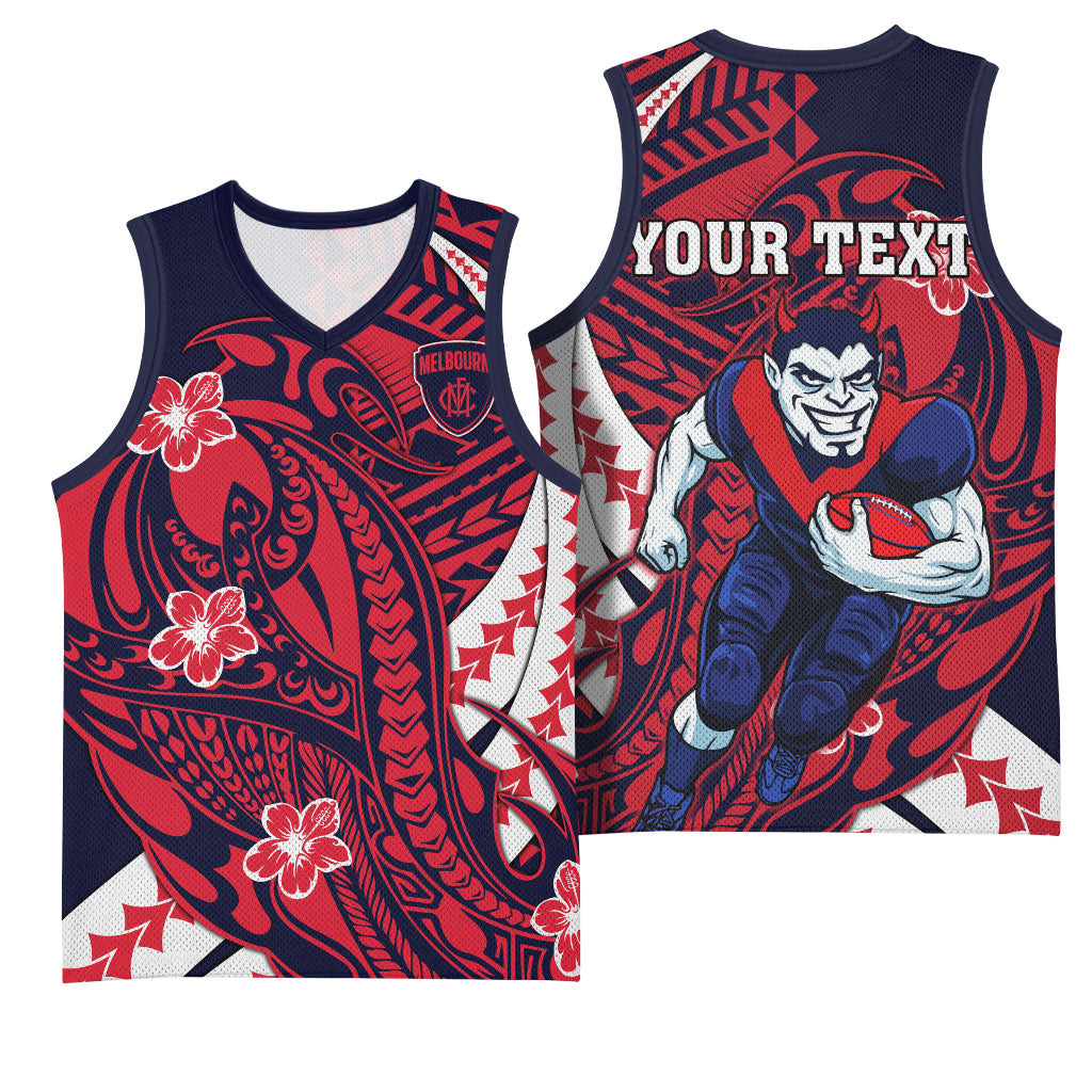 Personalized Melbourne Demons Basketball Jersey Polynesian Tribal Demon Mascot With Hibiscus Floral Art