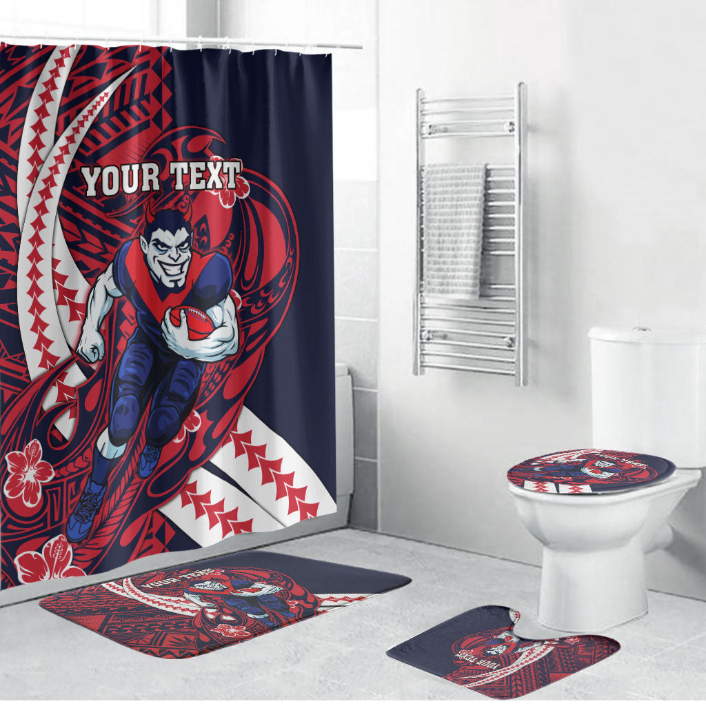 Personalized Melbourne Demons Bathroom Set Polynesian Tribal Demon Mascot With Hibiscus Floral Art