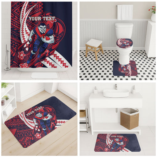 Personalized Melbourne Demons Bathroom Set Polynesian Tribal Demon Mascot With Hibiscus Floral Art
