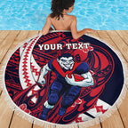 Personalized Melbourne Demons Beach Blanket Polynesian Tribal Demon Mascot With Hibiscus Floral Art