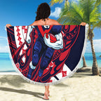 Personalized Melbourne Demons Beach Blanket Polynesian Tribal Demon Mascot With Hibiscus Floral Art