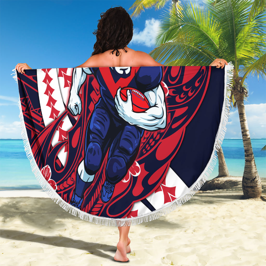 Personalized Melbourne Demons Beach Blanket Polynesian Tribal Demon Mascot With Hibiscus Floral Art