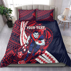 Personalized Melbourne Demons Bedding Set Polynesian Tribal Demon Mascot With Hibiscus Floral Art