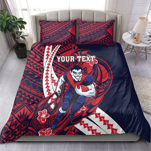 Personalized Melbourne Demons Bedding Set Polynesian Tribal Demon Mascot With Hibiscus Floral Art