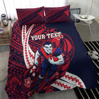 Personalized Melbourne Demons Bedding Set Polynesian Tribal Demon Mascot With Hibiscus Floral Art