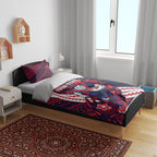 Personalized Melbourne Demons Bedding Set Polynesian Tribal Demon Mascot With Hibiscus Floral Art