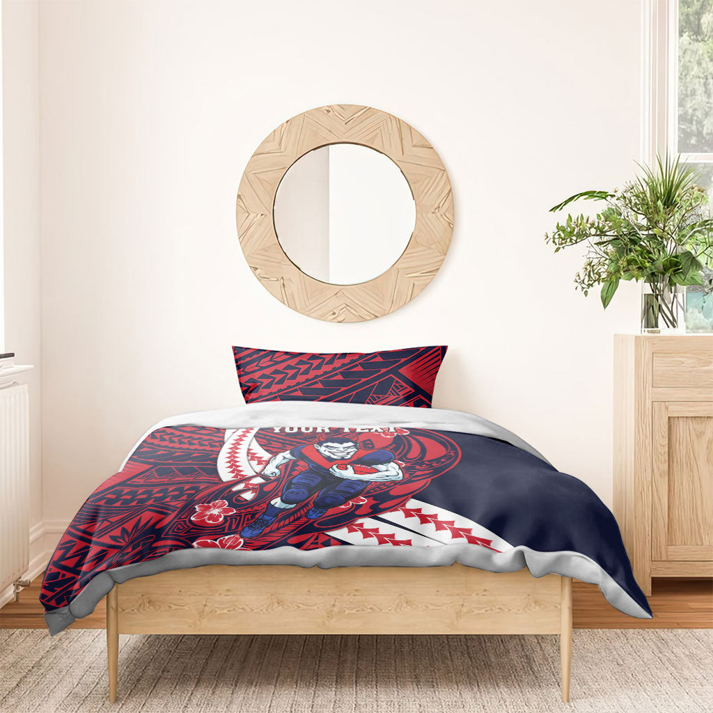 Personalized Melbourne Demons Bedding Set Polynesian Tribal Demon Mascot With Hibiscus Floral Art