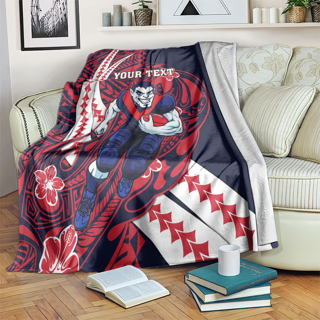 Personalized Melbourne Demons Blanket Polynesian Tribal Demon Mascot With Hibiscus Floral Art
