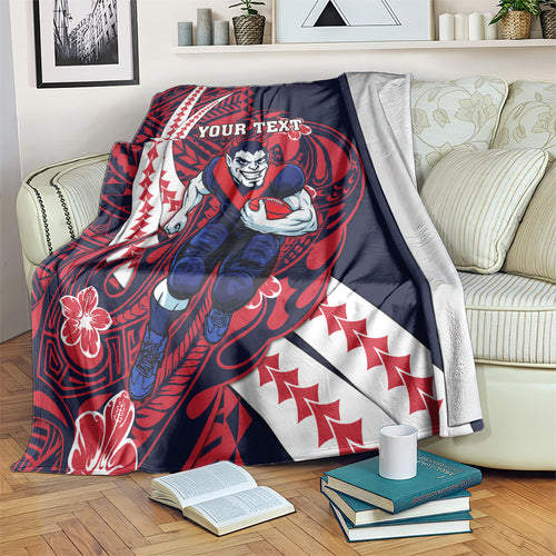 Personalized Melbourne Demons Blanket Polynesian Tribal Demon Mascot With Hibiscus Floral Art