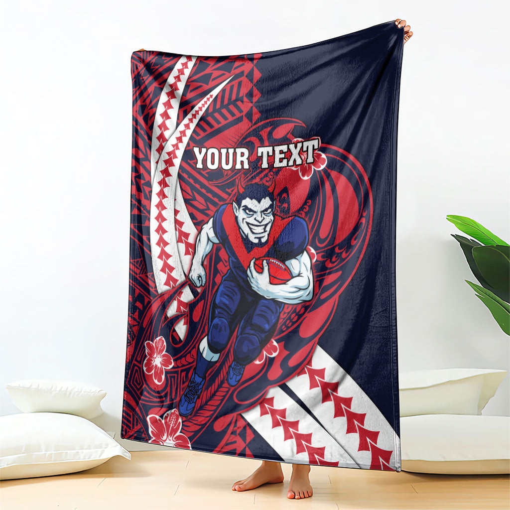 Personalized Melbourne Demons Blanket Polynesian Tribal Demon Mascot With Hibiscus Floral Art