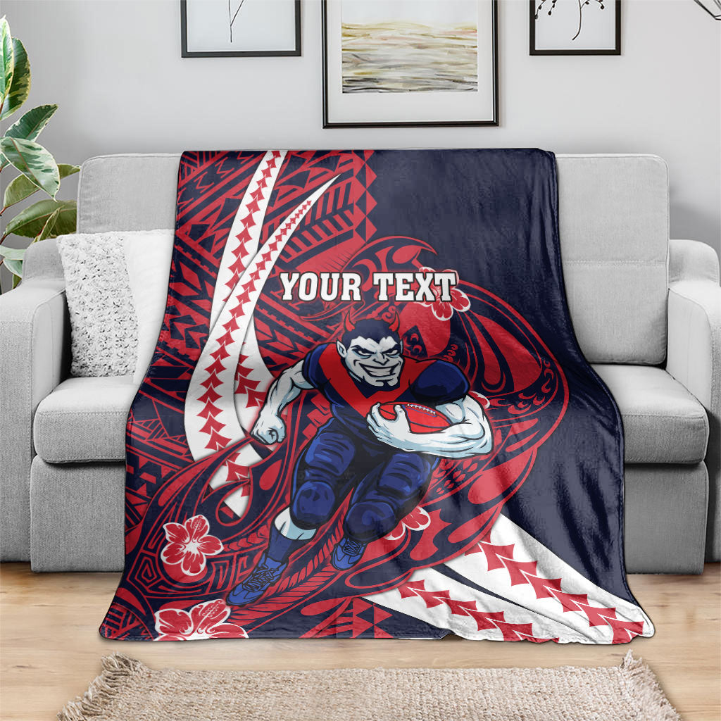 Personalized Melbourne Demons Blanket Polynesian Tribal Demon Mascot With Hibiscus Floral Art