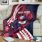 Personalized Melbourne Demons Blanket Polynesian Tribal Demon Mascot With Hibiscus Floral Art